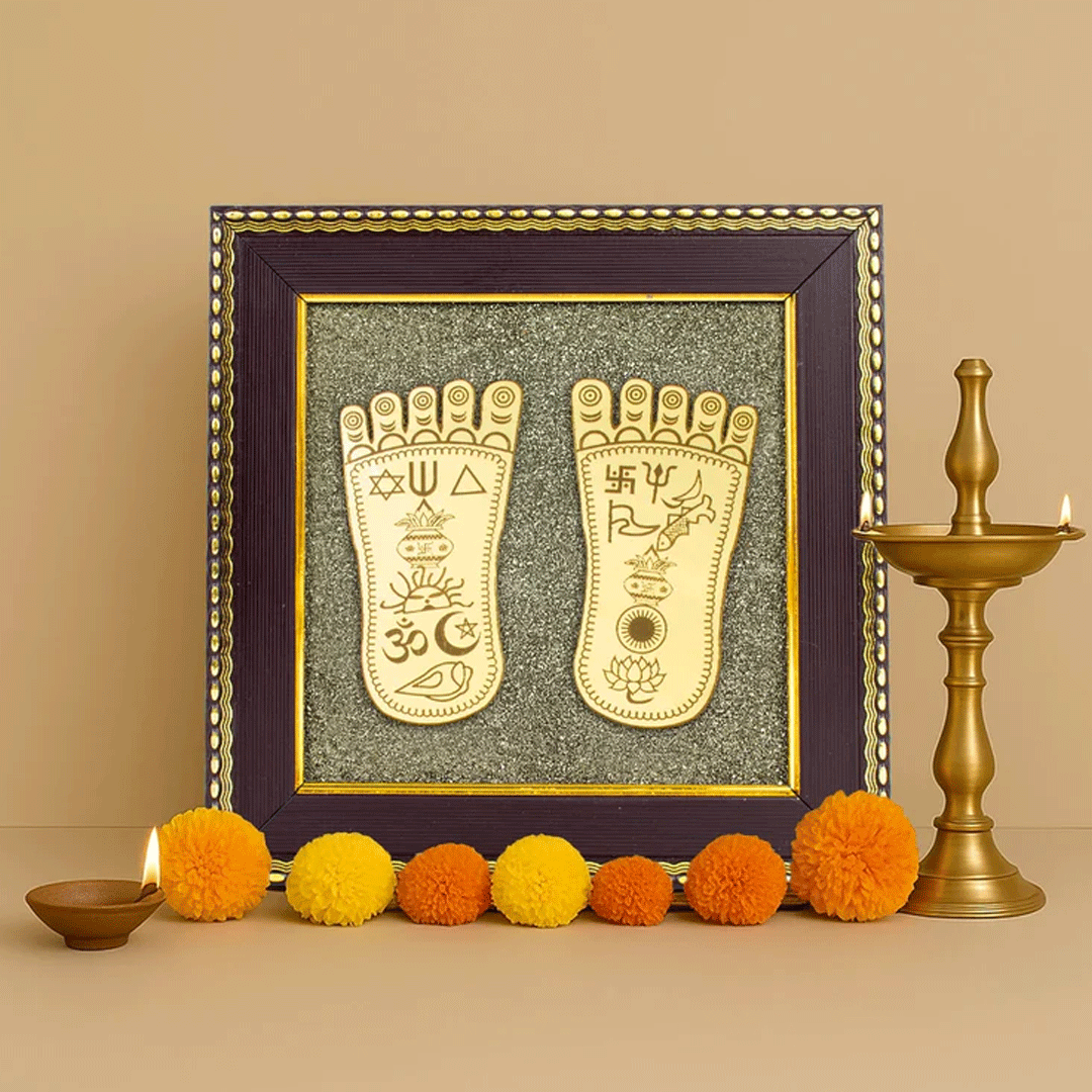 Maa Lakshmi Charan Paduka on Pyrite Frame