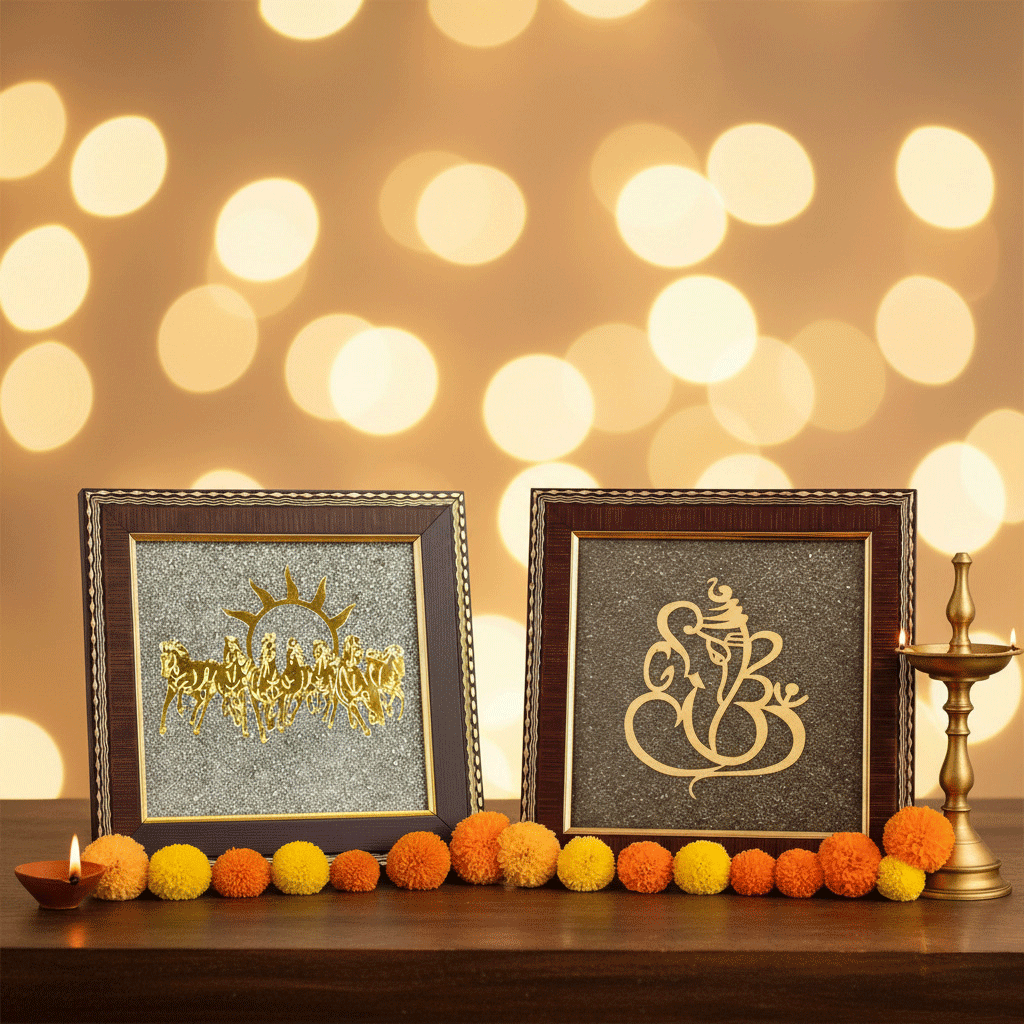 Seven Horses & Ganesh Pyrite Frame Set