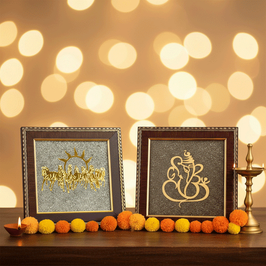 Seven Horses & Ganesh Pyrite Frame Set