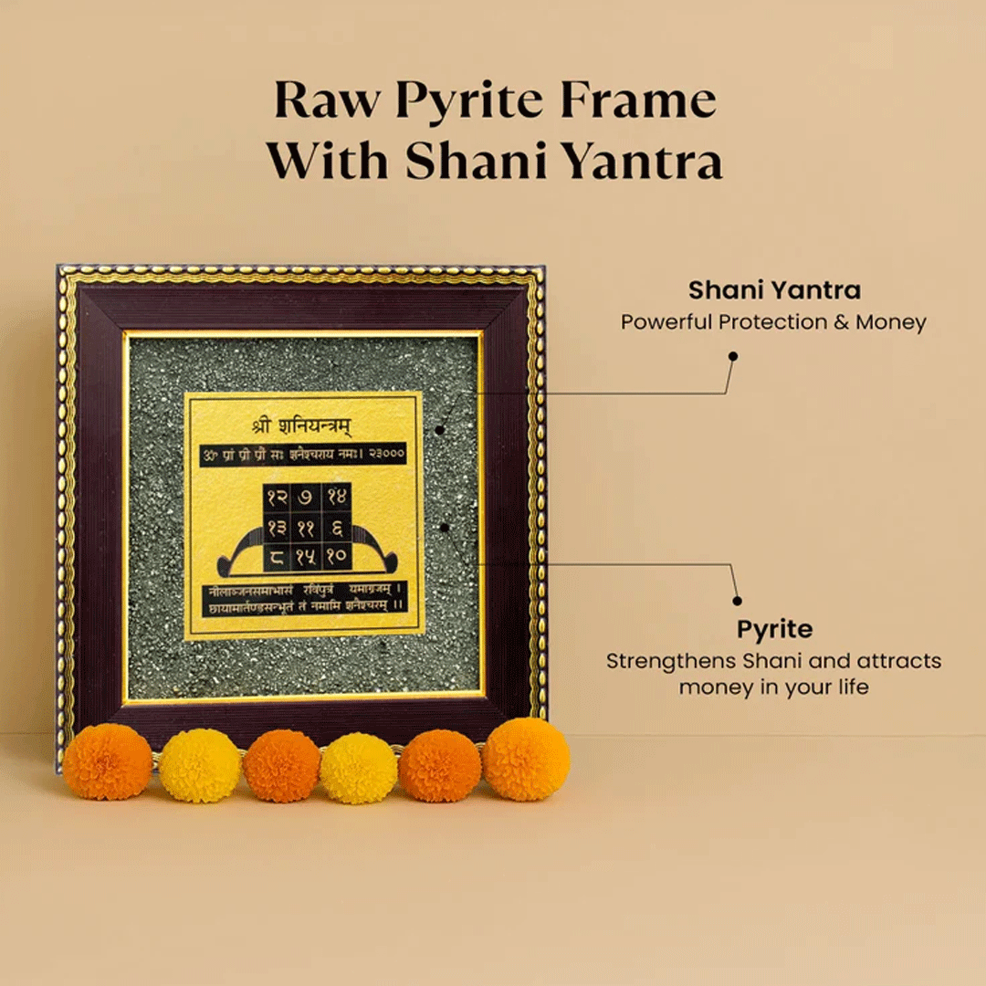 Maa Lakshmi Charan & Shani Yantra Pyrite Frame Set