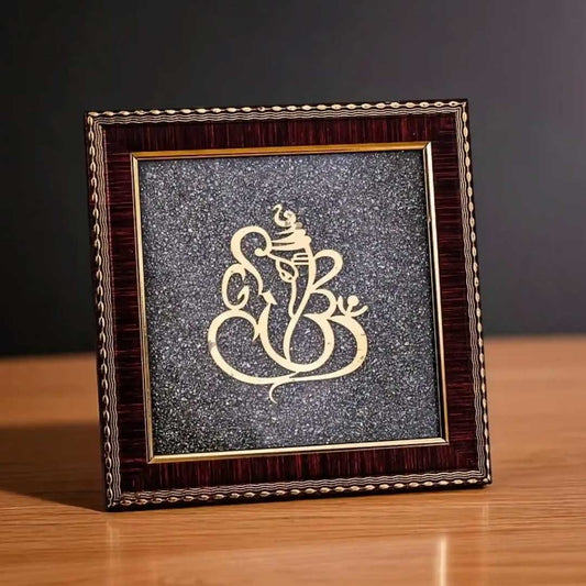 Ganesh Photo Frame on Raw Pyrite