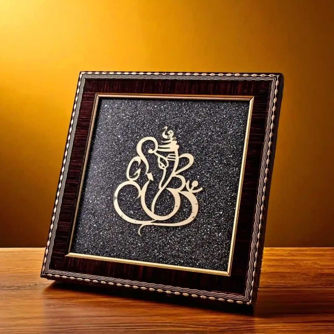 Ganesh Photo Frame on Raw Pyrite