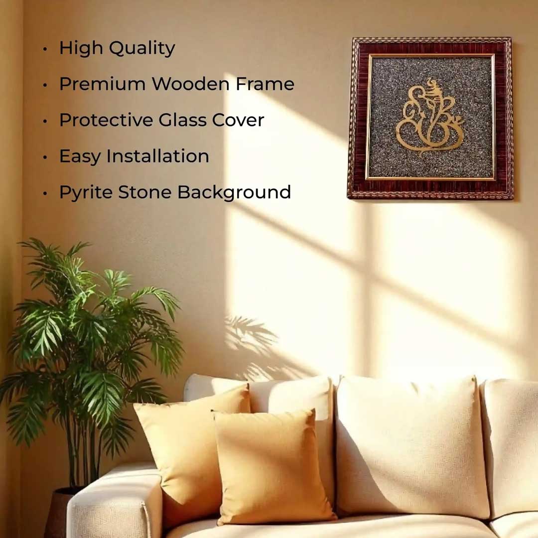 Ganesh Photo Frame on Raw Pyrite