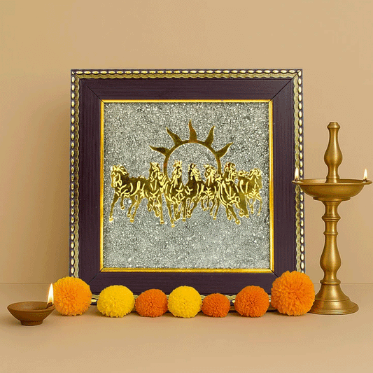 Seven Horses on Pyrite Crystal Frame